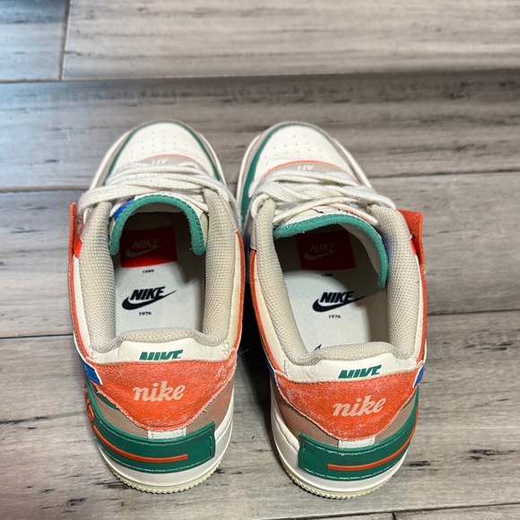 Nike Women Air Force 1 Low Sneakers - White, Green, Orange - Picture 3 of 12